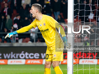 Goalkeeper Dominik Hladun plays during the game between KS Cracovia and Zaglebie Lubin in Krakow, Poland, on November 29, 2024. PKO BP Ekstr...