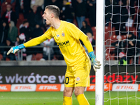 Goalkeeper Dominik Hladun plays during the game between KS Cracovia and Zaglebie Lubin in Krakow, Poland, on November 29, 2024. PKO BP Ekstr...