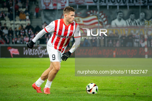 Benjamin Kallman participates in the game between KS Cracovia and Zaglebie Lubin in Krakow, Poland, on November 29, 2024. This is a PKO BP E...