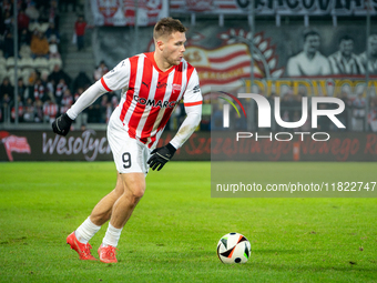 Benjamin Kallman participates in the game between KS Cracovia and Zaglebie Lubin in Krakow, Poland, on November 29, 2024. This is a PKO BP E...