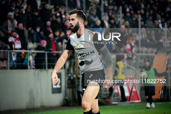 Mateusz Wdowiak participates in the game between KS Cracovia and Zaglebie Lubin in Krakow, Poland, on November 29, 2024. This is a PKO BP Ek...