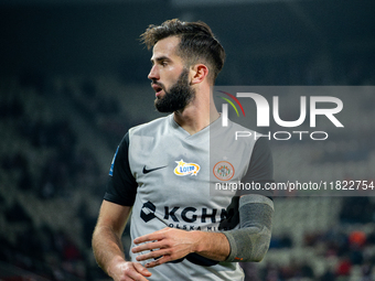 Mateusz Wdowiak participates in the game between KS Cracovia and Zaglebie Lubin in Krakow, Poland, on November 29, 2024. This is a PKO BP Ek...