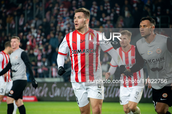 Benjamin Kallman participates in the game between KS Cracovia and Zaglebie Lubin in Krakow, Poland, on November 29, 2024. This is a PKO BP E...