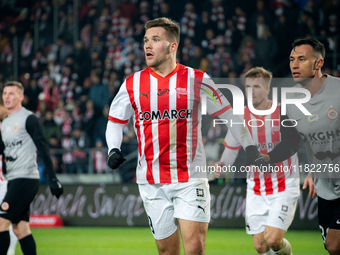 Benjamin Kallman participates in the game between KS Cracovia and Zaglebie Lubin in Krakow, Poland, on November 29, 2024. This is a PKO BP E...