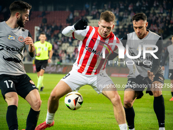 Benjamin Kallman participates in the game between KS Cracovia and Zaglebie Lubin in Krakow, Poland, on November 29, 2024. This is a PKO BP E...