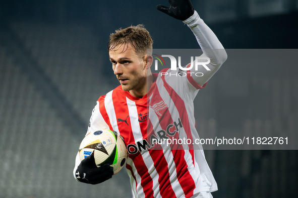 Mikkel Maigaard participates in the game between KS Cracovia and Zaglebie Lubin in Krakow, Poland, on November 29, 2024. This is a PKO BP Ek...