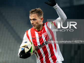 Mikkel Maigaard participates in the game between KS Cracovia and Zaglebie Lubin in Krakow, Poland, on November 29, 2024. This is a PKO BP Ek...