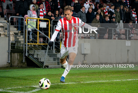 Mikkel Maigaard participates in the game between KS Cracovia and Zaglebie Lubin in Krakow, Poland, on November 29, 2024. This is a PKO BP Ek...