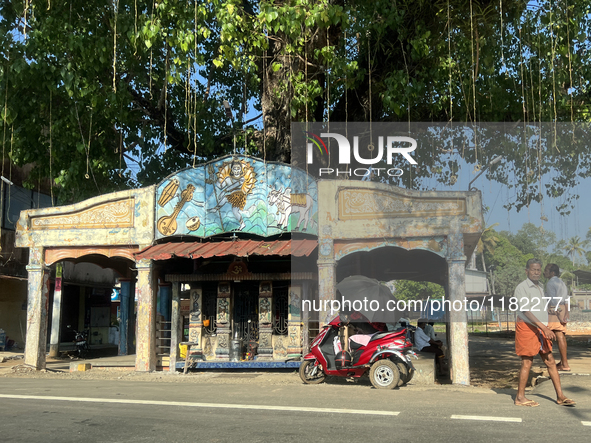 A small Hindu temple is dedicated to Lord Shiva in Konni, Pathanamthitta, Kerala, India, on April 6, 2024. 