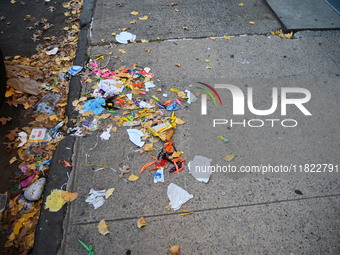 Debris is on the ground on Holland Avenue. The New York City Police Department asks for the public's assistance in locating a suspect and ve...