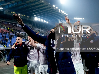 Ngal'ayel Mukau of LOSC Lille celebrates the victory with his teammates at the end of the UEFA Champions League 2024/25 League Phase MD5 mat...