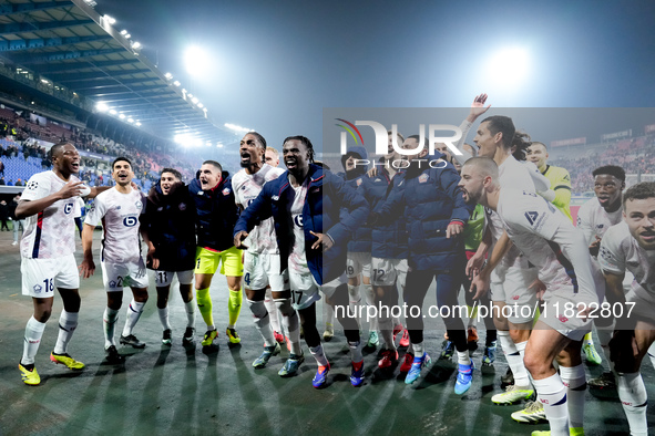 Ngal'ayel Mukau of LOSC Lille celebrates the victory with his teammates at the end of the UEFA Champions League 2024/25 League Phase MD5 mat...