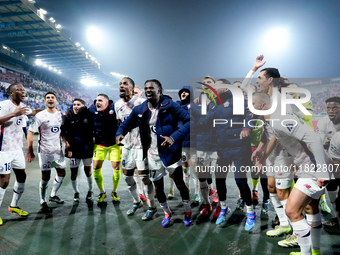 Ngal'ayel Mukau of LOSC Lille celebrates the victory with his teammates at the end of the UEFA Champions League 2024/25 League Phase MD5 mat...