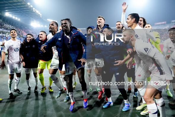 Ngal'ayel Mukau of LOSC Lille celebrates the victory with his teammates at the end of the UEFA Champions League 2024/25 League Phase MD5 mat...