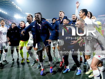 Ngal'ayel Mukau of LOSC Lille celebrates the victory with his teammates at the end of the UEFA Champions League 2024/25 League Phase MD5 mat...