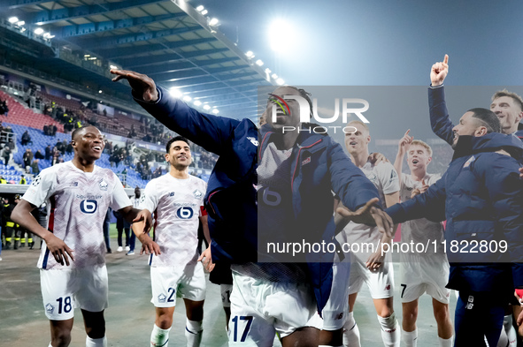 Ngal'ayel Mukau of LOSC Lille celebrates the victory with his teammates at the end of the UEFA Champions League 2024/25 League Phase MD5 mat...