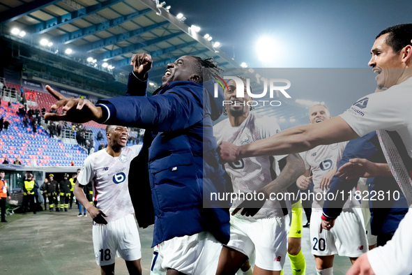 Ngal'ayel Mukau of LOSC Lille celebrates the victory with his teammates at the end of the UEFA Champions League 2024/25 League Phase MD5 mat...