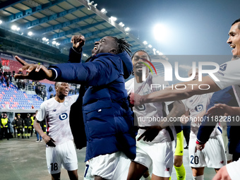 Ngal'ayel Mukau of LOSC Lille celebrates the victory with his teammates at the end of the UEFA Champions League 2024/25 League Phase MD5 mat...