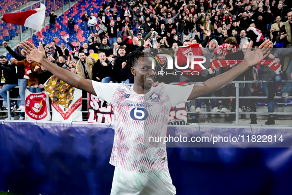 Ngal'ayel Mukau of LOSC Lille celebrates the victory with his supporters at the end of the UEFA Champions League 2024/25 League Phase MD5 ma...