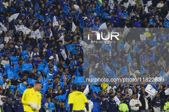 Millonarios fans attend matchday 3 of the BetPlay DIMAYOR II 2024 BetPlay League group A semi-finals at the Nemesio Camacho El Campin stadiu...