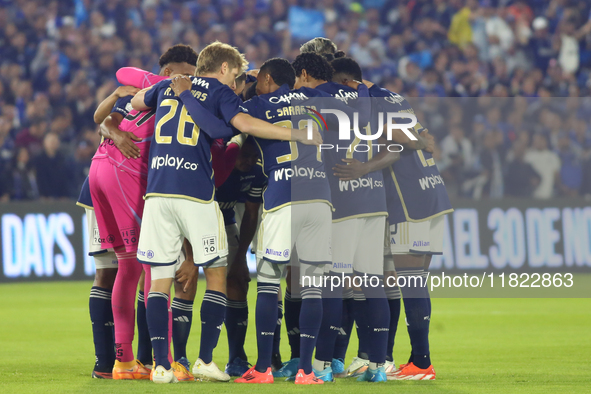 Players of Millonarios F.C. participate in the match on the third day of the group A semifinal round of the BetPlay DIMAYOR II 2024 BetPlay...