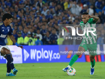 Andres Sarmiento of Atletico Nacional controls the ball during the match on the third date of the semifinal quadrangulars of group A for the...