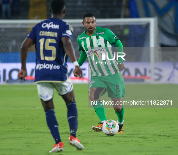 Edwin Cardona of Atletico Nacional controls the ball during the match on the third date of the semifinal quadrangulars of Group A for the Be...