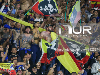 Millonarios fans attend matchday 3 of the BetPlay DIMAYOR II 2024 BetPlay League group A semi-finals at the Nemesio Camacho El Campin stadiu...