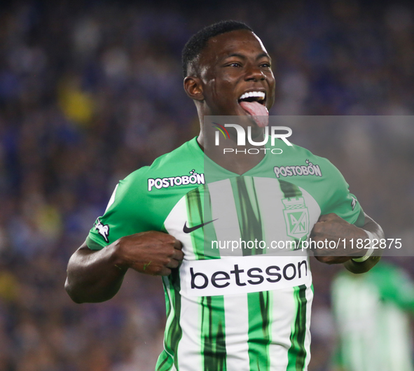 Marino Hinestroza of Atletico Nacional celebrates the goal against Millonarios F. C. during the match of the 3rd date of the semifinal quadr...