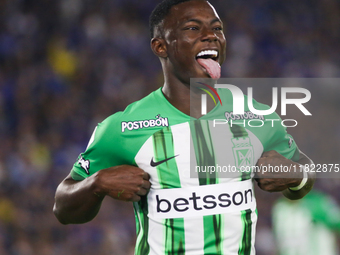 Marino Hinestroza of Atletico Nacional celebrates the goal against Millonarios F. C. during the match of the 3rd date of the semifinal quadr...