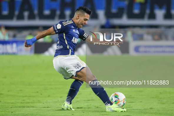 Radamel Falcao Garcia of Millonarios F.C. participates in the match on matchday 3 of the group A semi-finals of the BetPlay DIMAYOR II 2024...