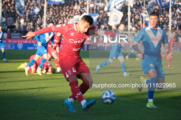 Mattia Maita of SSC Bari carries the ball during the Italian Serie B soccer championship match between Brescia Calcio and SSC Bari at Mario...