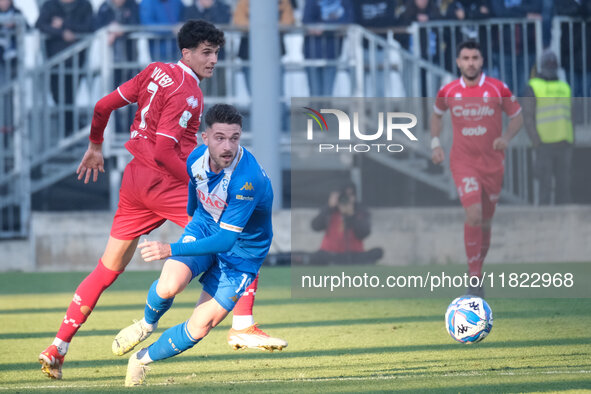 Niccolo Corrado of Brescia Calcio FC plays during the Italian Serie B soccer championship match between Brescia Calcio and SSC Bari at Mario...