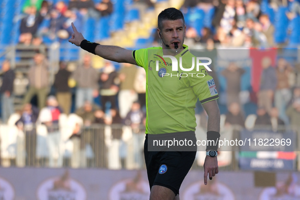 The referee of the match, Antonio Giua from Olbia, officiates during the Italian Serie B soccer championship match between Brescia Calcio an...