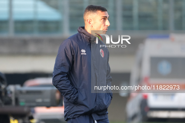 Moreno Longo is the head coach of SSC Bari during the Italian Serie B soccer championship match between Brescia Calcio and SSC Bari at Mario...