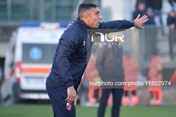 Moreno Longo is the head coach of SSC Bari during the Italian Serie B soccer championship match between Brescia Calcio and SSC Bari at Mario...