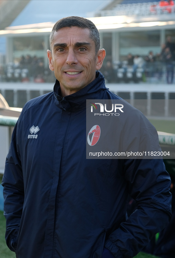 Moreno Longo is the head coach of SSC Bari during the Italian Serie B soccer championship match between Brescia Calcio and SSC Bari at Mario...