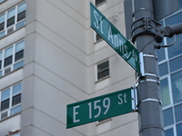 Street signage at the incident. A woman is sexually assaulted by an unidentified male suspect in the Melrose section of Bronx, New York, Uni...