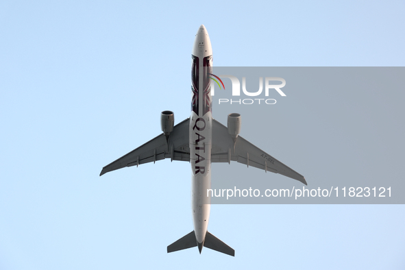 Qatar Airways plane before Sprint ahead of the Formula 1 Grand Prix of Qatar at Lusail International Circuit in Lusail, Qatar on November 30...