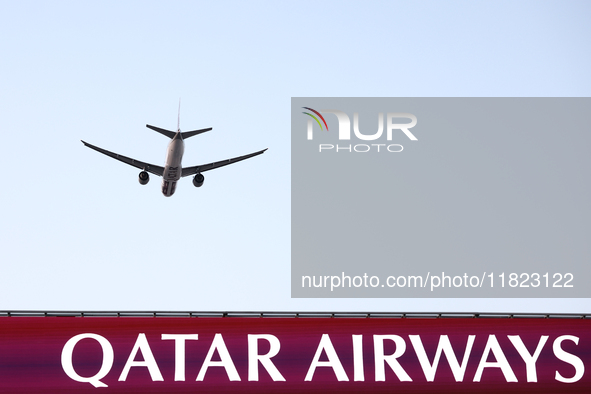 Qatar Airways plane before Sprint ahead of the Formula 1 Grand Prix of Qatar at Lusail International Circuit in Lusail, Qatar on November 30...