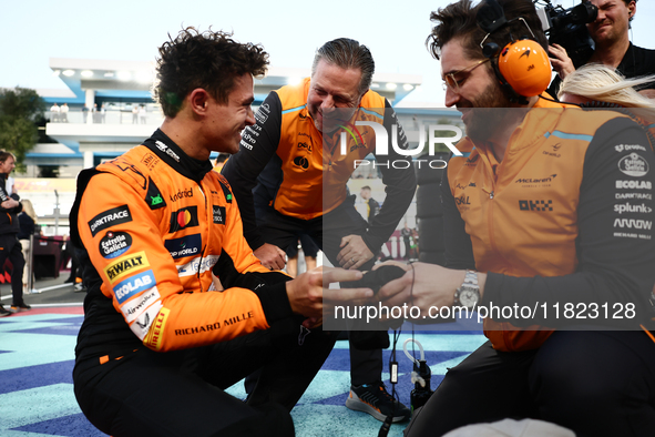 Lando Norris of McLaren and Zak Brown before Sprint ahead of the Formula 1 Grand Prix of Qatar at Lusail International Circuit in Lusail, Qa...