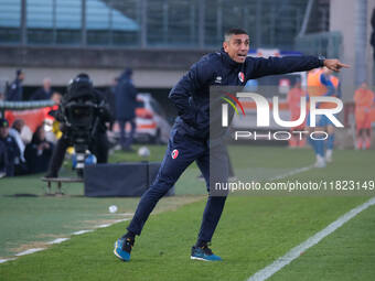 Moreno Longo is the head coach of SSC Bari during the Italian Serie B soccer championship match between Brescia Calcio and SSC Bari at Mario...