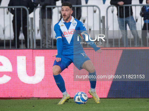 Niccolo Corrado of Brescia Calcio FC shows disappointment during the Italian Serie B soccer championship match between Brescia Calcio and SS...