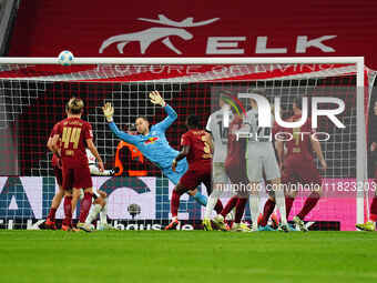 Joakim Maehle of VfL Wolfsburg  scores the teams fourth goal during the Bundesliga match between RB Leipzig and VfL Wolfsburg at Red Bull Ar...