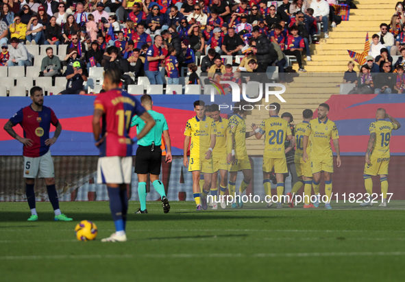 Las Palmas players celebrate a goal during the match between FC Barcelona and UD Las Palmas, corresponding to week 15 of LaLiga EA Sports, a...