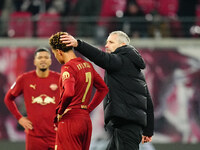 Marco Rose of RB Leipzig and Antonio Nusa of RB Leipzig with post game despair during the Bundesliga match between RB Leipzig and VfL Wolfsb...