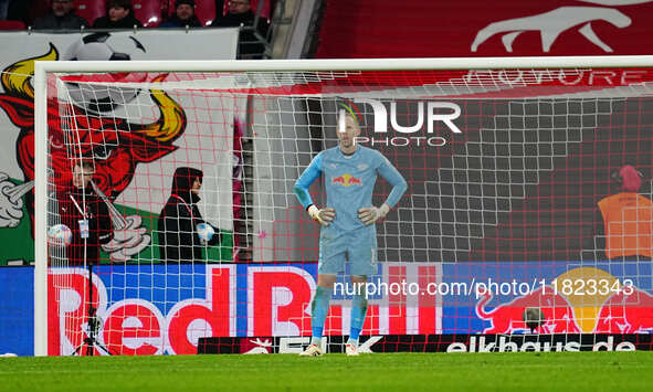 Peter Gulacsi of RB Leipzig  looks on during the Bundesliga match between RB Leipzig and VfL Wolfsburg at Red Bull Arena, Leipzig, Germany o...