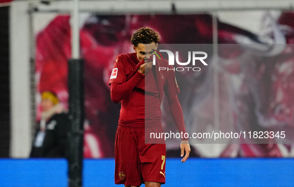 Antonio Nusa of RB Leipzig  looks on during the Bundesliga match between RB Leipzig and VfL Wolfsburg at Red Bull Arena, Leipzig, Germany on...