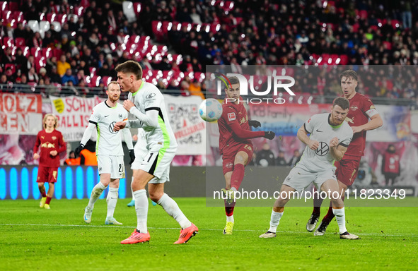 Andra Silva of RB Leipzig  shoots on goal during the Bundesliga match between RB Leipzig and VfL Wolfsburg at Red Bull Arena, Leipzig, Germa...