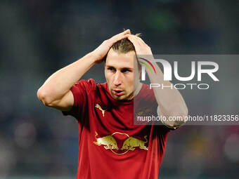 Willi Orban of RB Leipzig  gestures during the Bundesliga match between RB Leipzig and VfL Wolfsburg at Red Bull Arena, Leipzig, Germany on...